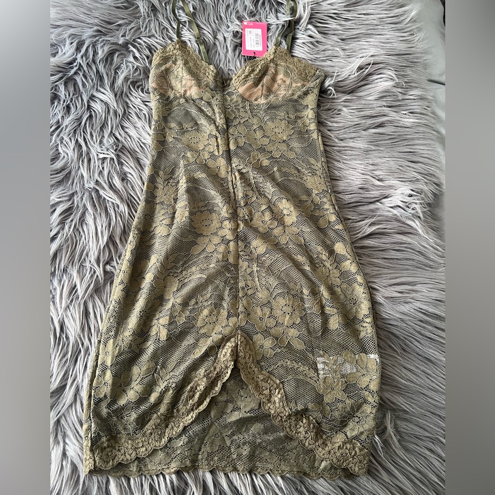 Edikted Green Lace Slip Dress - Picture 4 of 6